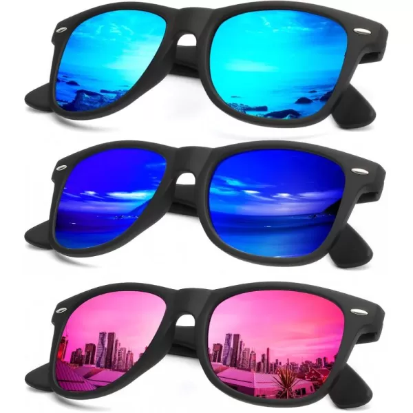 KALIYADI Polarized Sunglasses for Men and Women Matte Finish Sun glasses Color Mirror Lens UV Blocking 3 PackBlueGreen BluePink