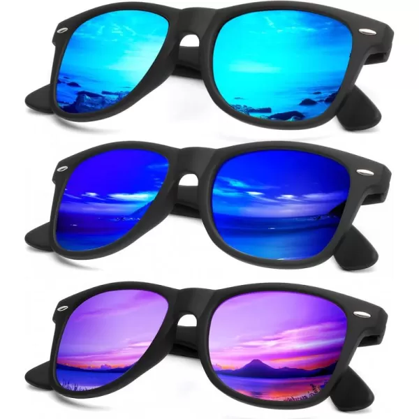 KALIYADI Polarized Sunglasses for Men and Women Matte Finish Sun glasses Color Mirror Lens UV Blocking 3 PackBlueGreen BluePurple