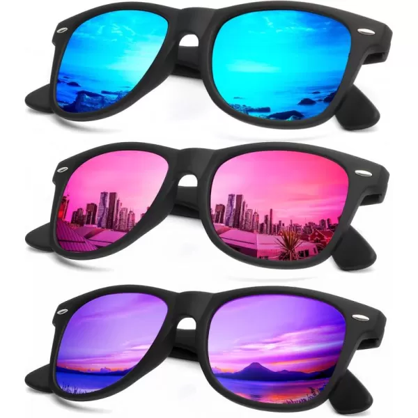 KALIYADI Polarized Sunglasses for Men and Women Matte Finish Sun glasses Color Mirror Lens UV Blocking 3 PackBluePinkPurple