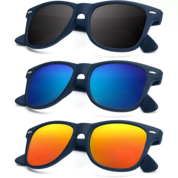 KALIYADI Polarized Sunglasses for Men and Women Matte Finish Sun glasses Color Mirror Lens UV Blocking 3 PackDark Blue Frame  BlackDark BlueRed