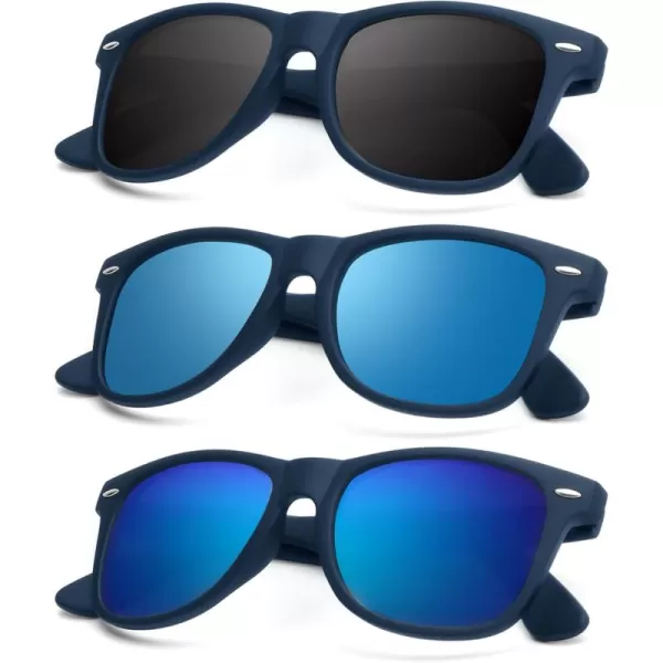 KALIYADI Polarized Sunglasses for Men and Women Matte Finish Sun glasses Color Mirror Lens UV Blocking 3 PackDark Blue Frame  BlackIce BlueDark Blue