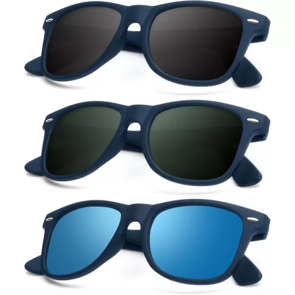 KALIYADI Polarized Sunglasses for Men and Women Matte Finish Sun glasses Color Mirror Lens UV Blocking 3 PackDark Blue Frame  BlackIce BlueG15