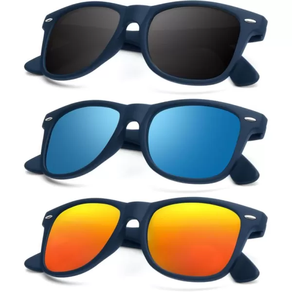 KALIYADI Polarized Sunglasses for Men and Women Matte Finish Sun glasses Color Mirror Lens UV Blocking 3 PackDark Blue Frame  BlackIce BlueRed