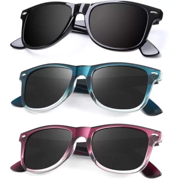 KALIYADI Polarized Sunglasses for Men and Women Matte Finish Sun glasses Color Mirror Lens UV Blocking 3 PackGlossy BlackGradient PurpleGradient Blue