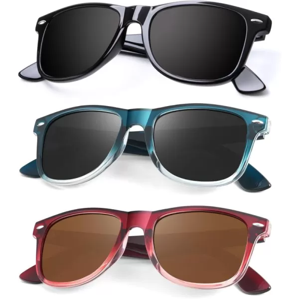 KALIYADI Polarized Sunglasses for Men and Women Matte Finish Sun glasses Color Mirror Lens UV Blocking 3 PackGlossy BlackGradient Wine RedGradient Blue