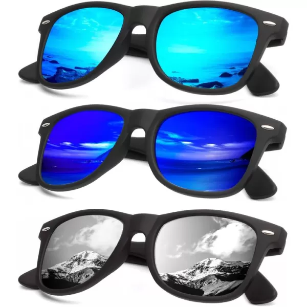 KALIYADI Polarized Sunglasses for Men and Women Matte Finish Sun glasses Color Mirror Lens UV Blocking 3 PackGreen BlueGreenSilver