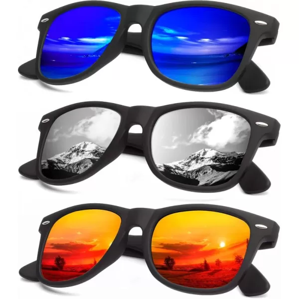 KALIYADI Polarized Sunglasses for Men and Women Matte Finish Sun glasses Color Mirror Lens UV Blocking 3 PackGreen BlueOrangeSilver