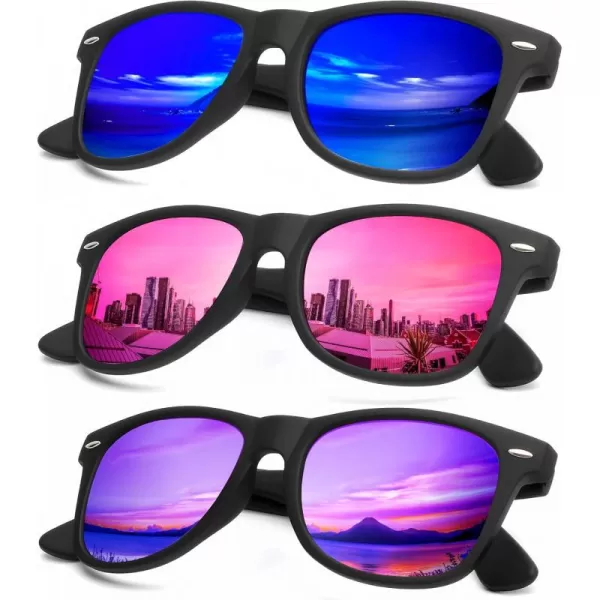 KALIYADI Polarized Sunglasses for Men and Women Matte Finish Sun glasses Color Mirror Lens UV Blocking 3 PackGreen BluePinkPurple