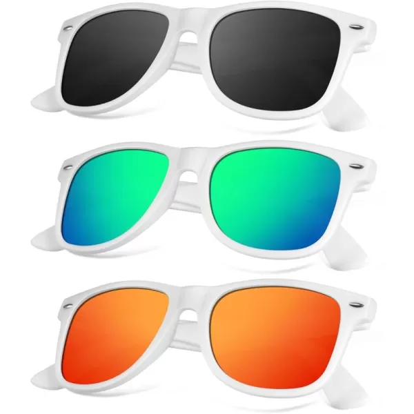 KALIYADI Polarized Sunglasses for Men and Women Matte Finish Sun glasses Color Mirror Lens UV Blocking 3 PackWhite GreyWhite GreenWhite Red