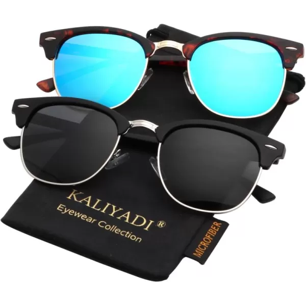 KALIYADI Polarized Sunglasses for Men and Women SemiRimless Frame Driving Sun glasses UV BlockingA032 Pack Matte Tortoise  Blue  Golden Rim  Matte Black  Black  Silver Rim