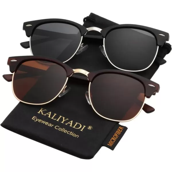 KALIYADI Polarized Sunglasses for Men and Women SemiRimless Frame Driving Sun glasses UV BlockingA042 Pack Matte Brown  Brown  Golden Rim  Matte Black  Black  Silver Rim