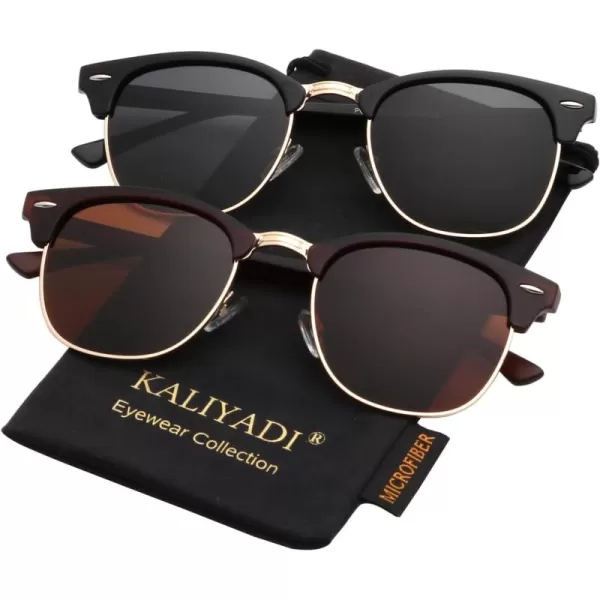 KALIYADI Polarized Sunglasses for Men and Women SemiRimless Frame Driving Sun glasses UV BlockingA052 Pack Matte Brown  Brown  Golden Rim  Glossy Black  Black  Golden Rim