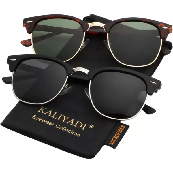 KALIYADI Polarized Sunglasses for Men and Women SemiRimless Frame Driving Sun glasses UV BlockingA072 Pack Matte Tortoise  G15  Golden Rim  Matte Black  Black  Silver Rim
