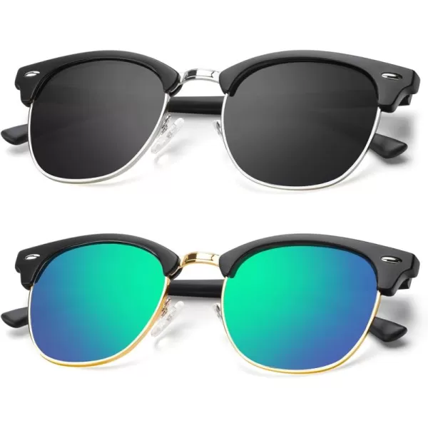 KALIYADI Polarized Sunglasses for Men and Women SemiRimless Frame Driving Sun glasses UV BlockingA092 Pack Matte Black  Green  Golden Rim  Matte Black  Black  Silver Rim