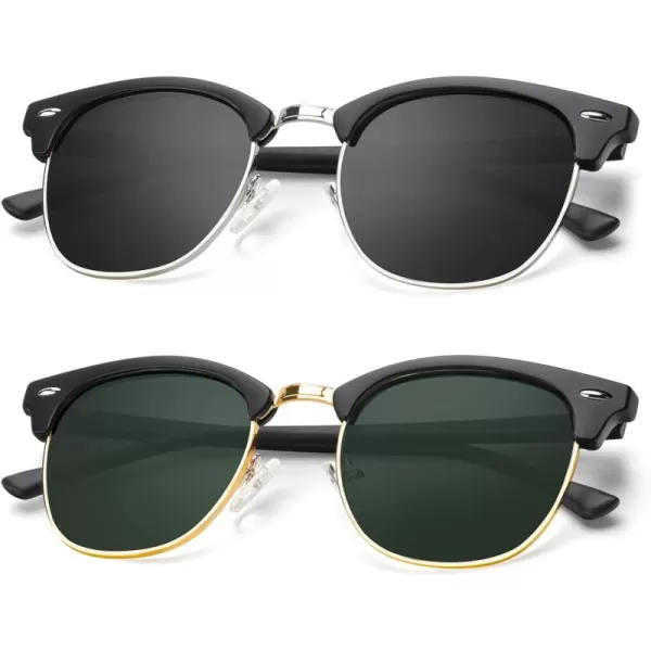 KALIYADI Polarized Sunglasses for Men and Women SemiRimless Frame Driving Sun glasses UV BlockingA102 Pack Matte Black  Black  Silver Rim  Matte Black  G15  Golden Rim