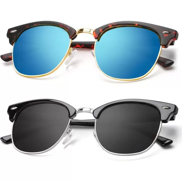 KALIYADI Polarized Sunglasses for Men and Women SemiRimless Frame Driving Sun glasses UV BlockingA122 Pack Matte Tortoise  Blue  Golden Rim  Glossy Black  Black  Silver Rim