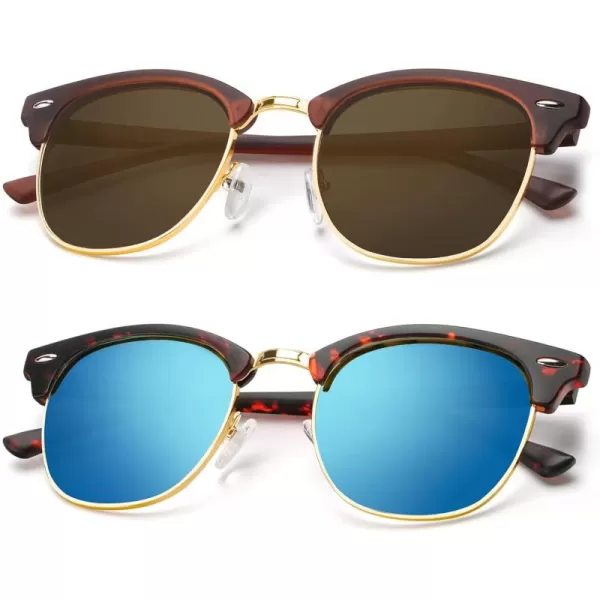 KALIYADI Polarized Sunglasses for Men and Women SemiRimless Frame Driving Sun glasses UV BlockingA132 Pack Matte Tortoise  Blue  Golden Rim  Matte Brown  Brown  Golden Rim