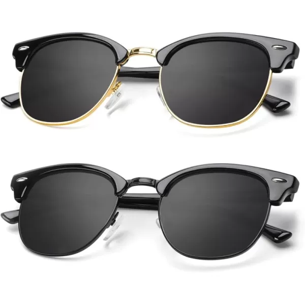 KALIYADI Polarized Sunglasses for Men and Women SemiRimless Frame Driving Sun glasses UV BlockingA142 Pack Glossy Black  Black  Golden Rim  Glossy Black  Black  Black Rim