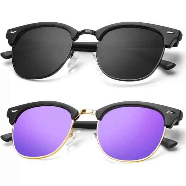 KALIYADI Polarized Sunglasses for Men and Women SemiRimless Frame Driving Sun glasses UV BlockingA152 Pack Matte Black  Purple  Golden Rim  Matte Black  Black  Black Rim
