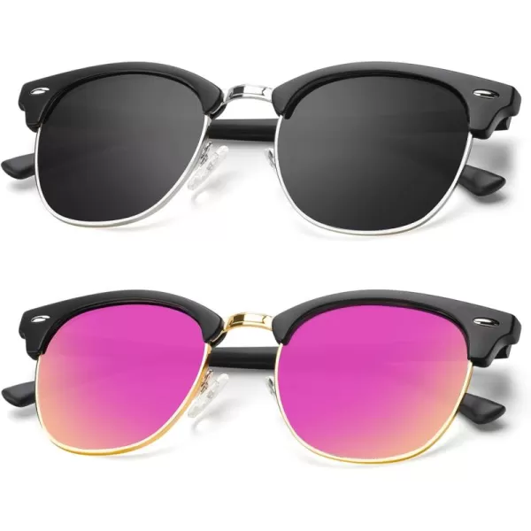 KALIYADI Polarized Sunglasses for Men and Women SemiRimless Frame Driving Sun glasses UV BlockingA162 Pack Matte Black  Purple  Golden Rim  Matte Black  Black  Silver Rim