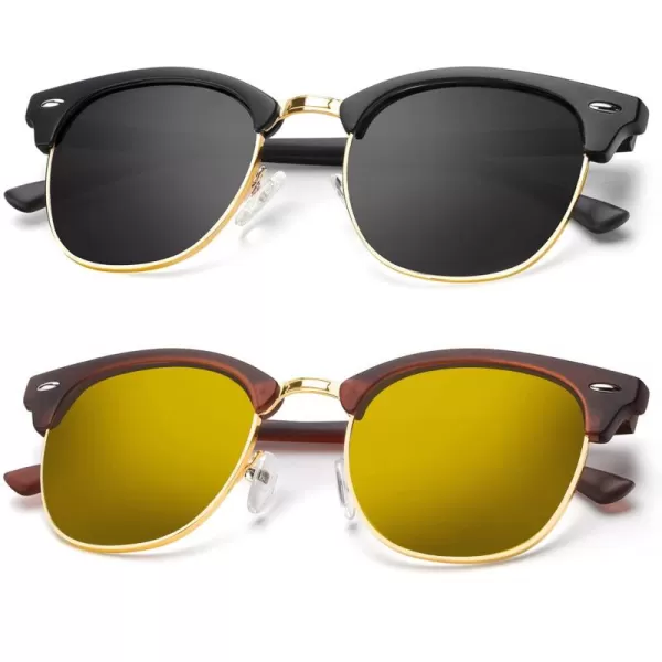 KALIYADI Polarized Sunglasses for Men and Women SemiRimless Frame Driving Sun glasses UV BlockingA182 Pack Matte Brown  Golden  Golden Rim  Matte Black  Black  Golden Rim