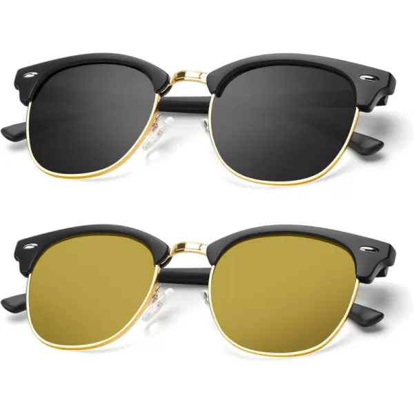 KALIYADI Polarized Sunglasses for Men and Women SemiRimless Frame Driving Sun glasses UV BlockingA202 Pack Matte Black  Black  Gold Rim  Matte Black  Gold  Gold Rim