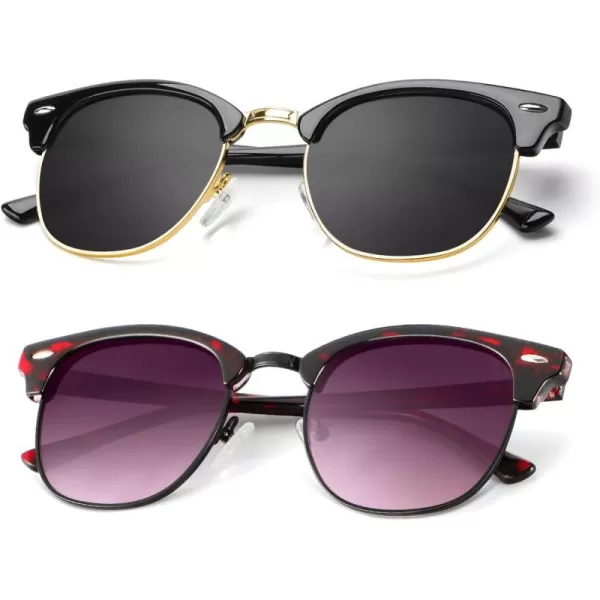 KALIYADI Polarized Sunglasses for Men and Women SemiRimless Frame Driving Sun glasses UV BlockingA212 Pack Glossy Black  Black  Gold Rim  Glossy Claret Tortoise  Gradient Black Red  Black Rim