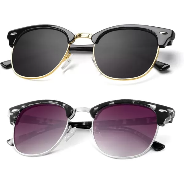 KALIYADI Polarized Sunglasses for Men and Women SemiRimless Frame Driving Sun glasses UV BlockingA222 Pack Glossy Black  Black  Gold Rim  Glossy White Tortoise  Gradient Purple Grey  Silver Rim