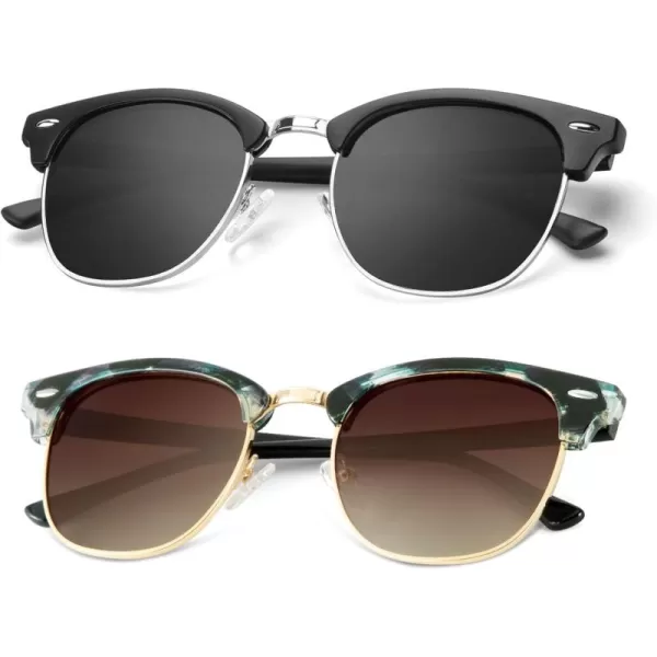 KALIYADI Polarized Sunglasses for Men and Women SemiRimless Frame Driving Sun glasses UV BlockingA232 Pack Matte Black  Black  Silver Rim  Glossy Blue Green Tortoise  Gradient Brown  Golden Rim