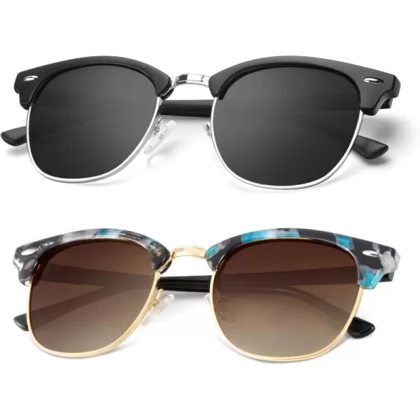 KALIYADI Polarized Sunglasses for Men and Women SemiRimless Frame Driving Sun glasses UV BlockingA242 Pack Matte Black  Black  Silver Rim  Glossy Blue Purple Tortoise  Gradient Brown  Golden Rim