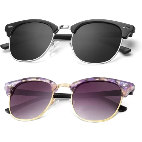 KALIYADI Polarized Sunglasses for Men and Women SemiRimless Frame Driving Sun glasses UV BlockingA252 Pack Matte Black  Black  Silver Rim  Glossy Purple Pink Tortoise  Gradient Purple Grey  Golden Rim