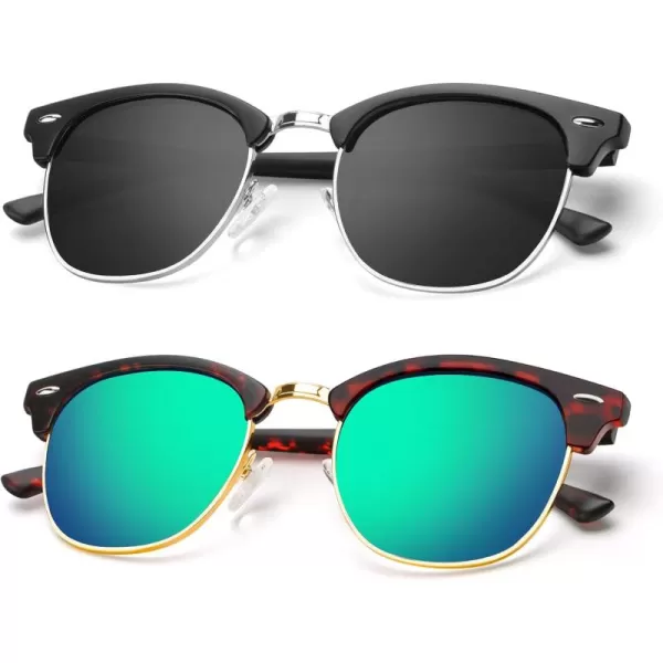 KALIYADI Polarized Sunglasses for Men and Women SemiRimless Frame Driving Sun glasses UV BlockingA262 Pack Matte Black  Black  Silver Rim  Matte Tortoise  Green  Gold Rim