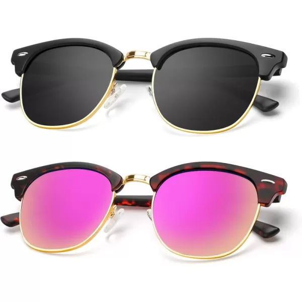 KALIYADI Polarized Sunglasses for Men and Women SemiRimless Frame Driving Sun glasses UV BlockingA272 Pack Matte Black  Black  Gold Rim  Matte Tortoise  Pink  Gold Rim