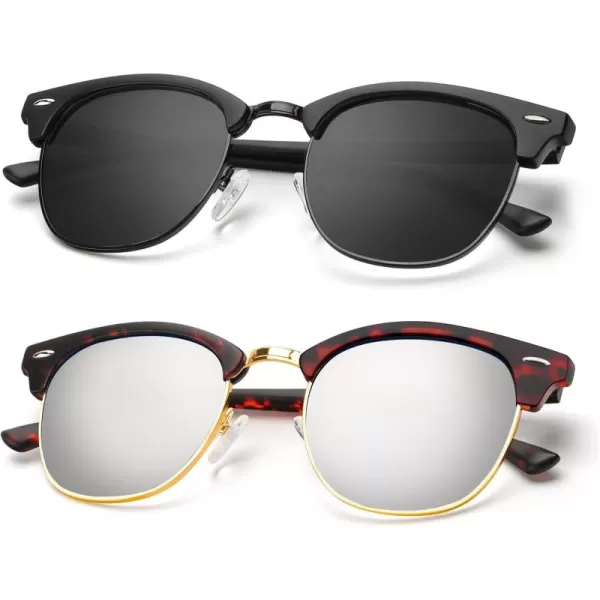 KALIYADI Polarized Sunglasses for Men and Women SemiRimless Frame Driving Sun glasses UV BlockingA282 Pack Matte Black  Black  Black Rim Matte Tortoise  Silver  Gold Rim
