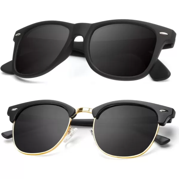 KALIYADI Polarized Sunglasses for Men and Women SemiRimless Frame Driving Sun glasses UV BlockingB012 Pack Matte Black  Black  Golden Rim  Matte Black