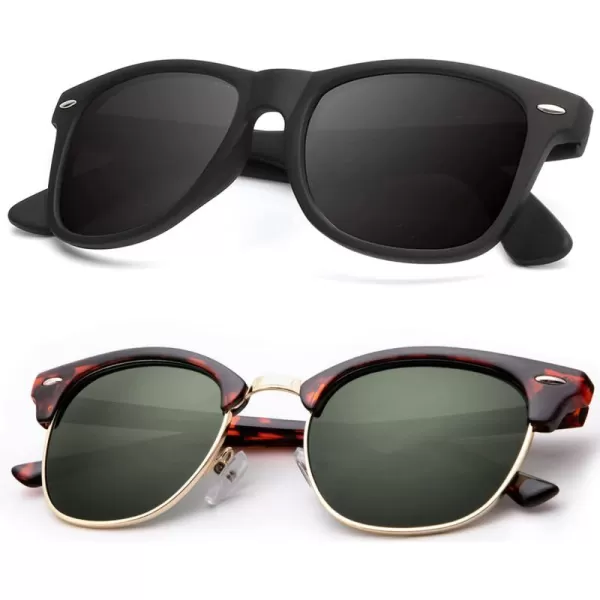 KALIYADI Polarized Sunglasses for Men and Women SemiRimless Frame Driving Sun glasses UV BlockingB022 Pack Glossy Tortoise  G15  Golden Rim  Matte Black