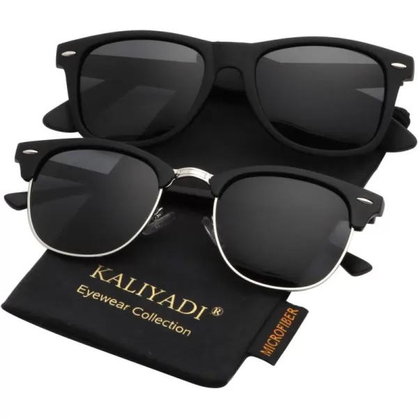 KALIYADI Polarized Sunglasses for Men and Women SemiRimless Frame Driving Sun glasses UV BlockingB042 Pack Matte Black  Black  Silver Rim  Matte Black