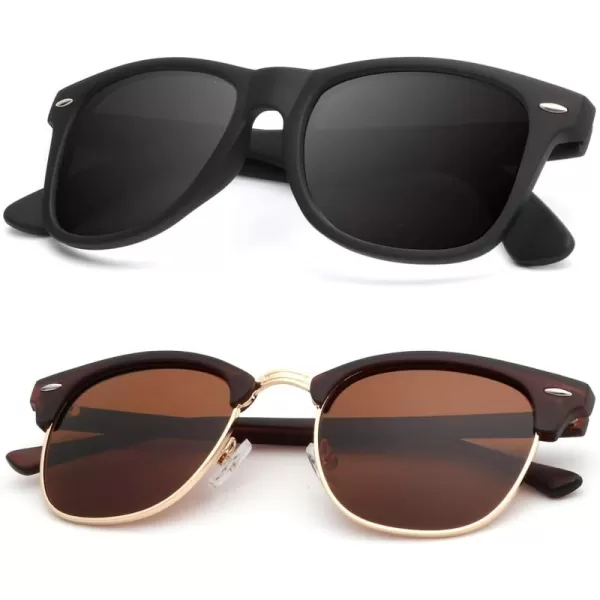 KALIYADI Polarized Sunglasses for Men and Women SemiRimless Frame Driving Sun glasses UV BlockingB052 Pack Matte Brown  Brown  Golden Rim  Matte Black
