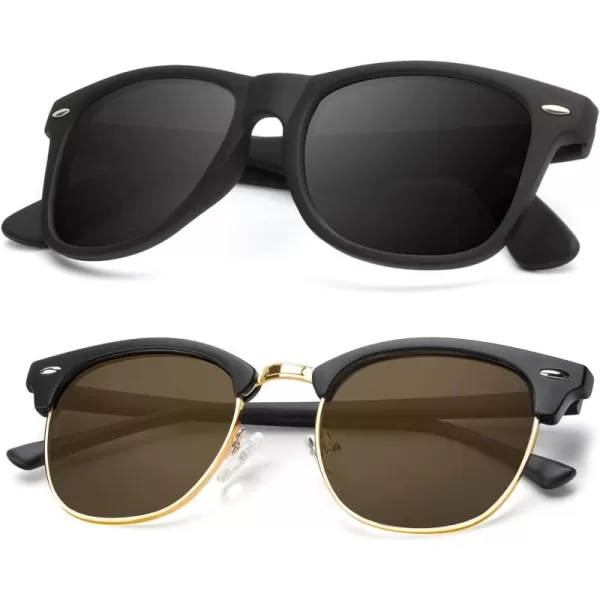 KALIYADI Polarized Sunglasses for Men and Women SemiRimless Frame Driving Sun glasses UV BlockingB062 Pack Matte Black  Brown  Golden Rim  Matte Black