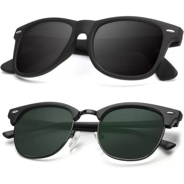KALIYADI Polarized Sunglasses for Men and Women SemiRimless Frame Driving Sun glasses UV BlockingB072 Pack Matte Black  G15  Black Rim  Matte Black