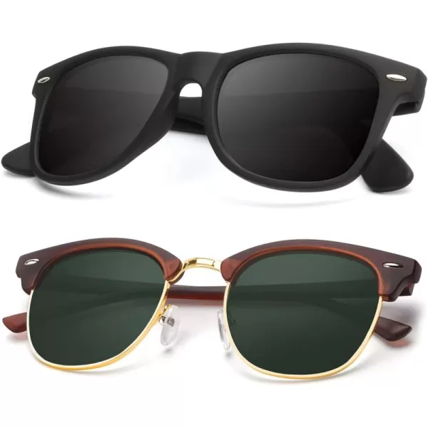 KALIYADI Polarized Sunglasses for Men and Women SemiRimless Frame Driving Sun glasses UV BlockingB092 Pack Matte Brown  G15  Golden Rim  Matte Black