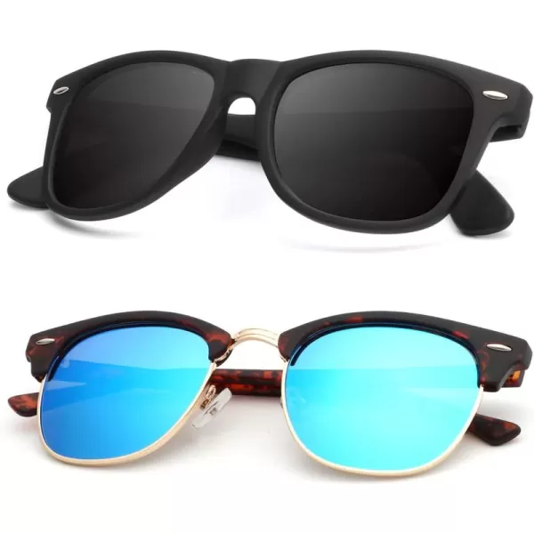 KALIYADI Polarized Sunglasses for Men and Women SemiRimless Frame Driving Sun glasses UV BlockingB102 Pack Matte Tortoise  Blue  Golden Rim  Matte Black