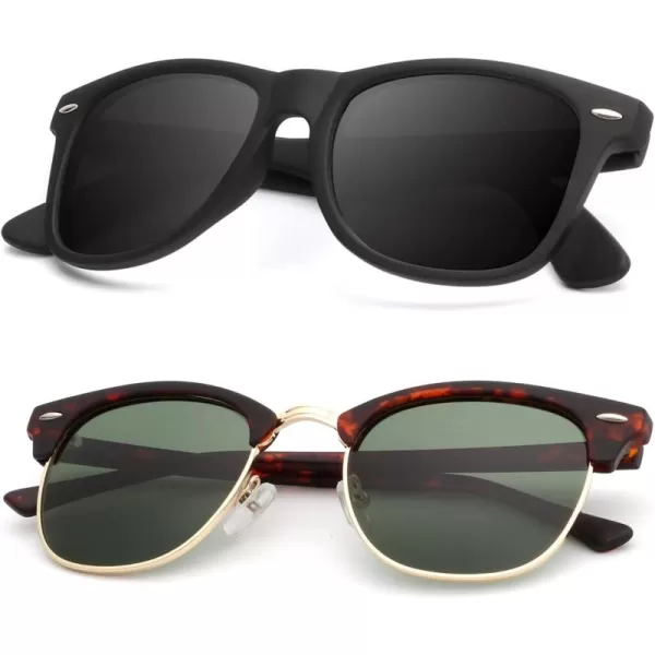 KALIYADI Polarized Sunglasses for Men and Women SemiRimless Frame Driving Sun glasses UV BlockingB112 Pack Matte Tortoise  G15  Golden Rim  Matte Black