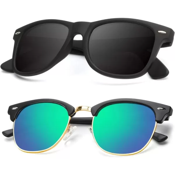 KALIYADI Polarized Sunglasses for Men and Women SemiRimless Frame Driving Sun glasses UV BlockingB132 Pack Matte Black  Green  Golden Rim  Matte Black