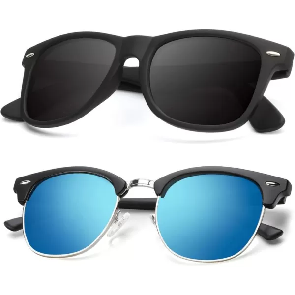 KALIYADI Polarized Sunglasses for Men and Women SemiRimless Frame Driving Sun glasses UV BlockingB152 Pack Matte Black  Blue  Silver Rim  Matte Black