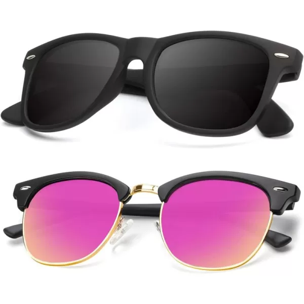 KALIYADI Polarized Sunglasses for Men and Women SemiRimless Frame Driving Sun glasses UV BlockingB162 Pack Matte Black  Pink  Golden Rim  Matte Black
