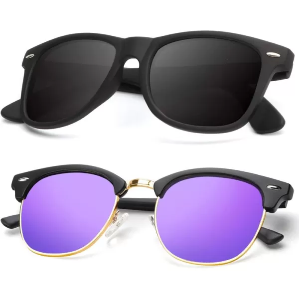 KALIYADI Polarized Sunglasses for Men and Women SemiRimless Frame Driving Sun glasses UV BlockingB172 Pack Matte Black  Purple  Golden Rim  Matte Black