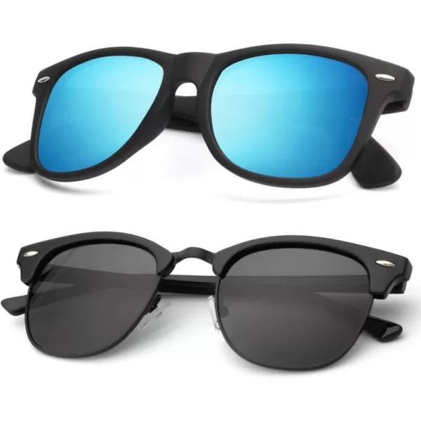 KALIYADI Polarized Sunglasses for Men and Women SemiRimless Frame Driving Sun glasses UV BlockingB202 Pack Glossy Black  Black  Black Rim  Matte Black  Blue