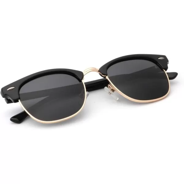 KALIYADI Polarized Sunglasses for Men and Women SemiRimless Frame Driving Sun glasses UV BlockingC01glossy Black  Black  Golden Rim