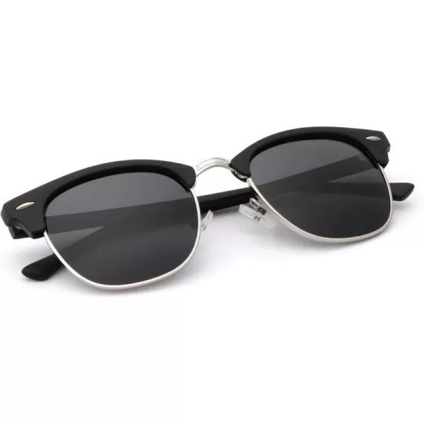 KALIYADI Polarized Sunglasses for Men and Women SemiRimless Frame Driving Sun glasses UV BlockingC03matte Black  Black  Silver Rim